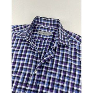 ETRO MENS DRESS SHIRT -- SIZE  40 Purple/Blue‎ Checkered Pattern